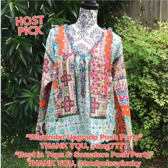 Johnny Was Silk Patterned Blouse - Picture 7 of 9